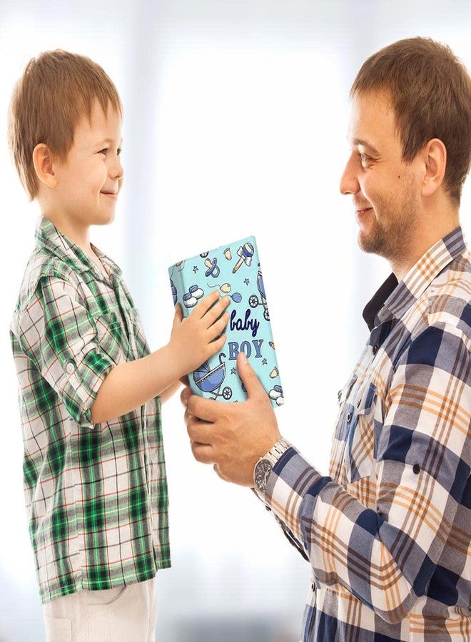 ورق تغليف هدايا عيد ميلاد للأطفال الأولاد من جيلود، بتصميمات عربات الأطفال والجوارب والحلمات والبالونات، ورق تغليف هدايا لأعياد الميلاد أو حفلات استقبال المولود، 4 ورقات زرقاء مطوية بشكل مسطح، مقاس 20 × 28 بوصة لكل ورقة - Image 5